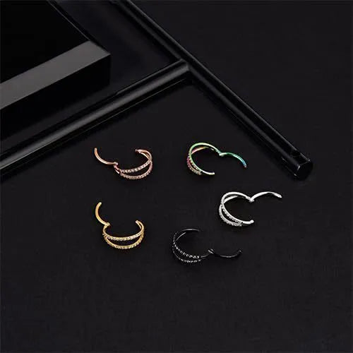 G23 titanium alloy lip and nose ring piercing jewellery in gold or steel colour, showing puncture-style design.
