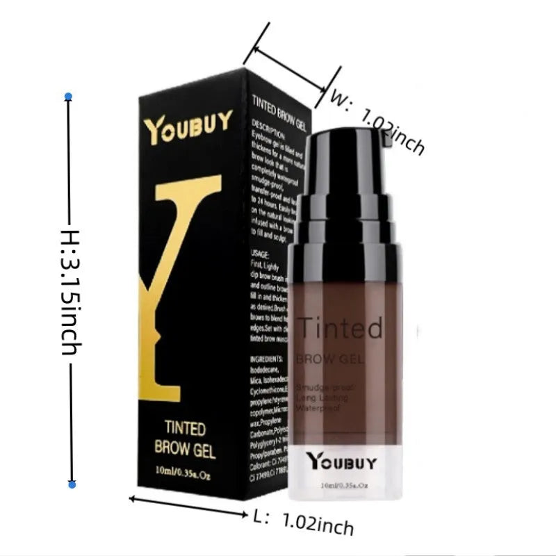 Waterproof eyebrow cream in dark gray and golden yellow shades with quick-drying formula