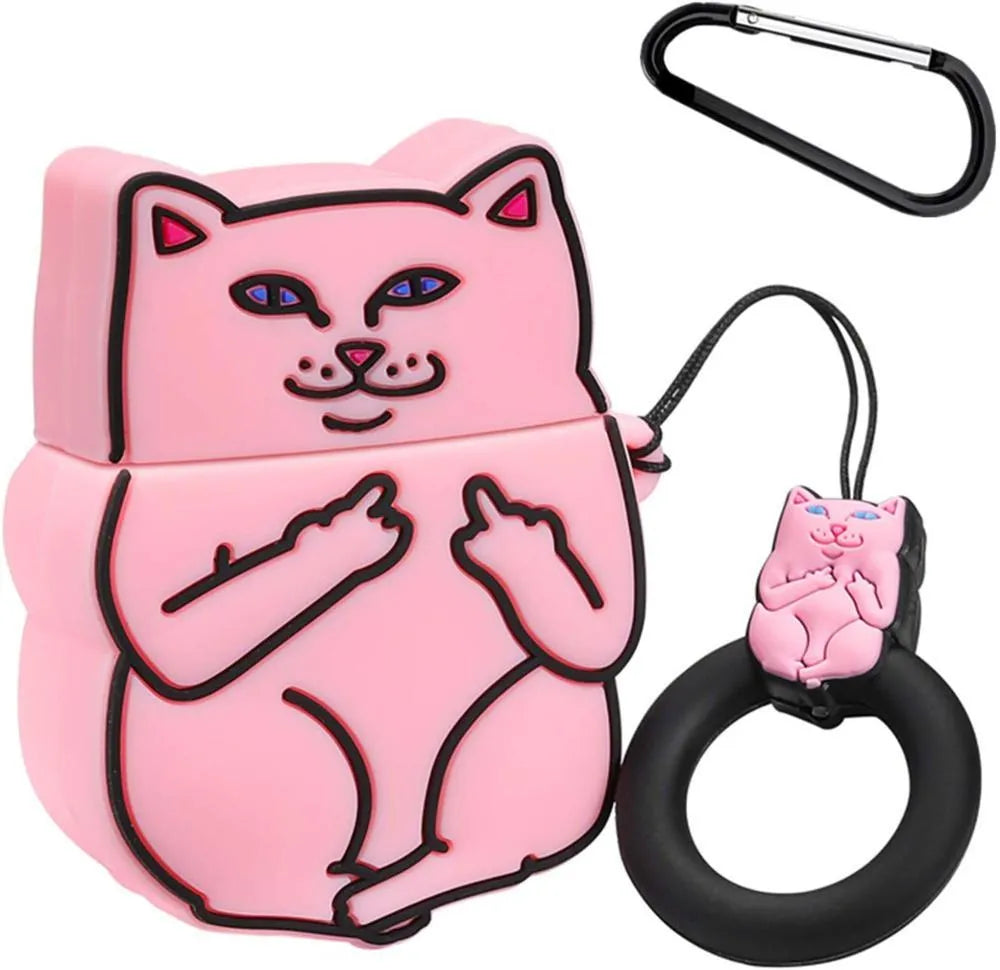 Silicone protective case for AirPods with cartoon animal design and flip opening