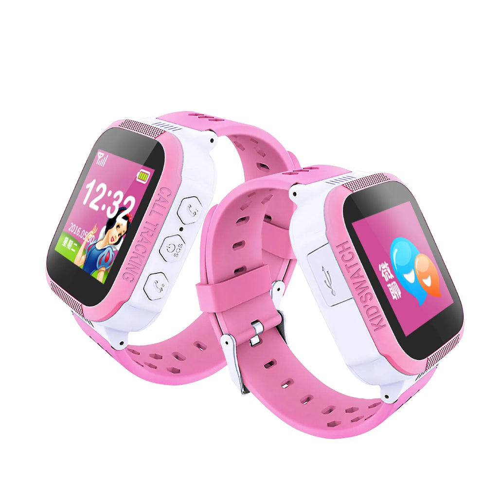Blue children's phone watch with 1.44-inch IPS touchscreen displaying Chinese interface