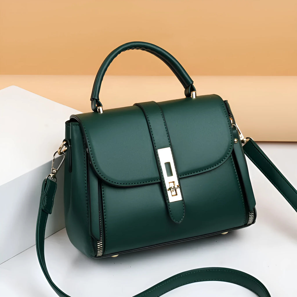 Soft leather women's messenger bag in square vertical design with shoulder strap