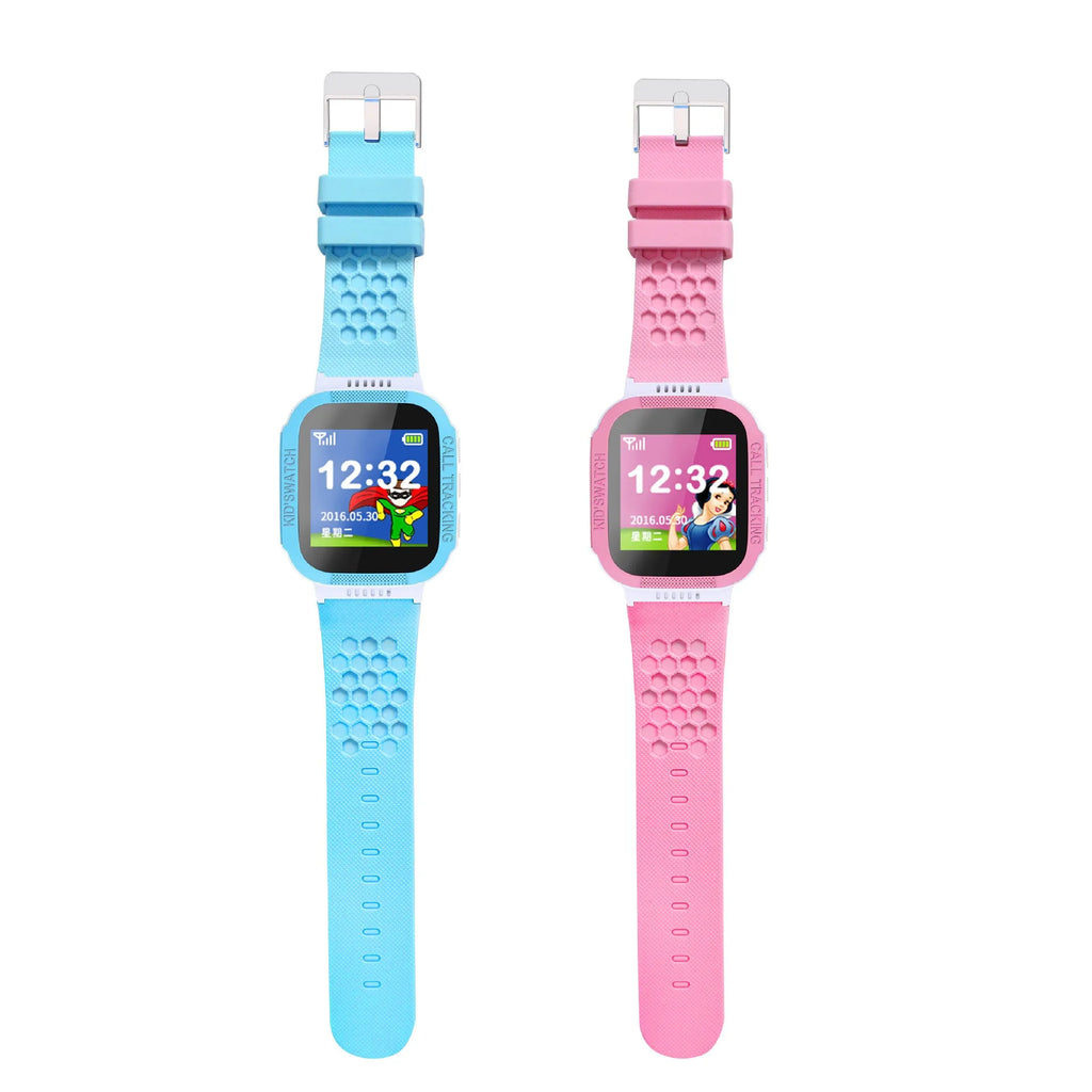 Blue children's phone watch with 1.44-inch IPS touchscreen displaying Chinese interface