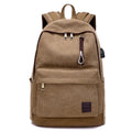 Canvas backpack with USB charging port and laptop compartment in multiple colour options