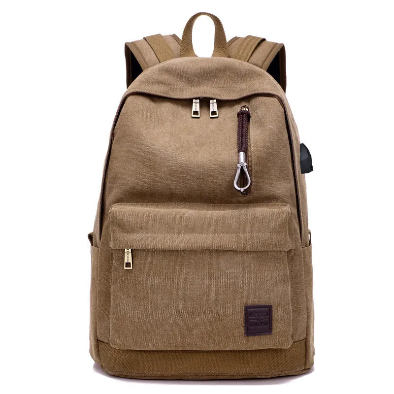 Canvas backpack with USB charging port and laptop compartment in multiple colour options
