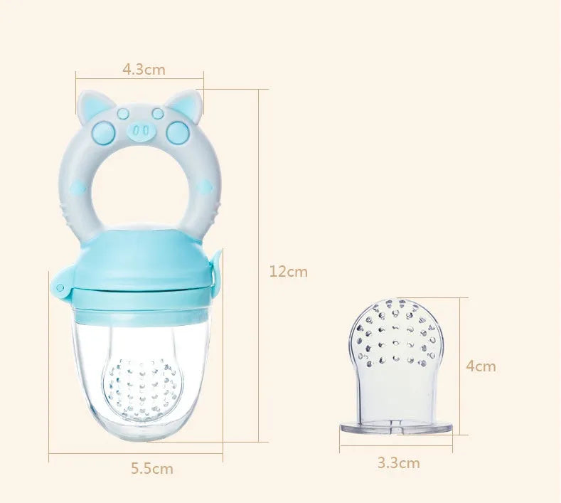Silicone baby teether in blue, green or pink colours with food-grade material for infant gum relief