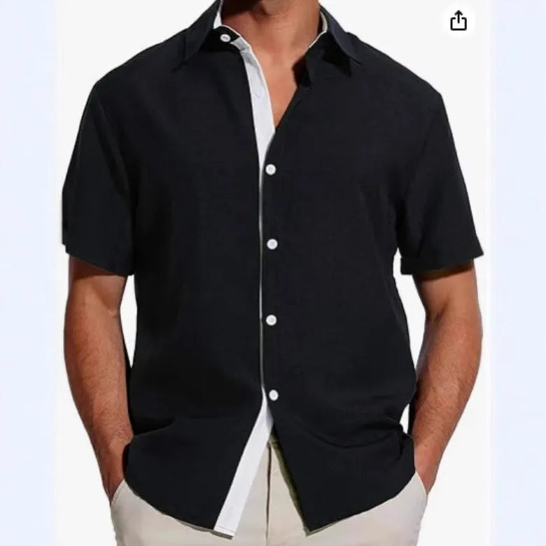 Men's short-sleeved floral print polyester shirt in grey, shown in a regular fit.