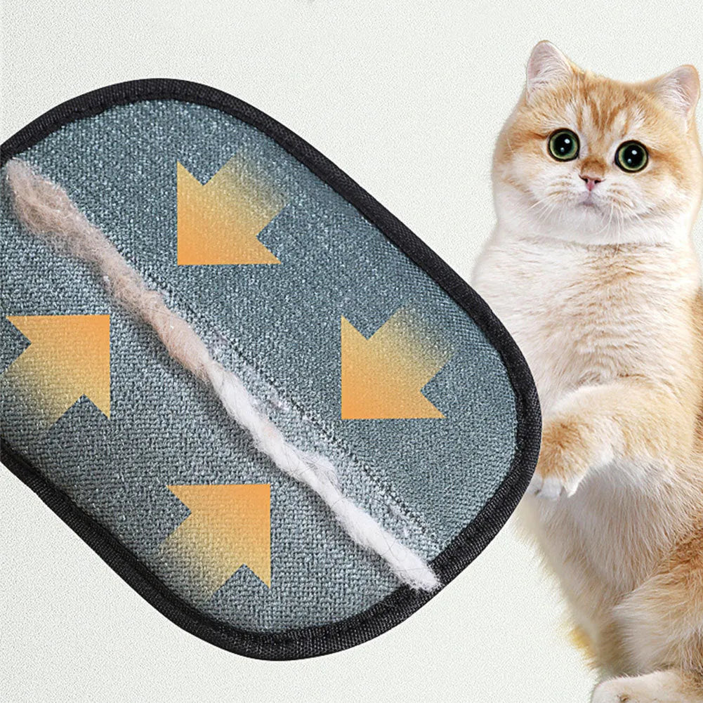 Black pet hair remover mitt measuring 24 by 16 centimetres with dual-sided silicone bristles for grooming dogs cats rabbits