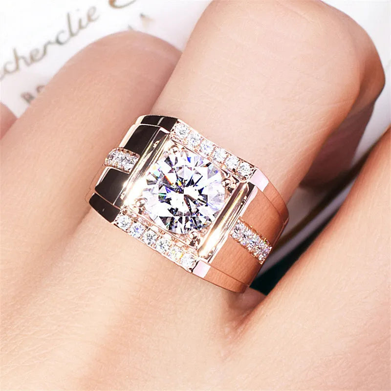 Men's adjustable open mouth ring with electroplated finish and geometric diamond pattern