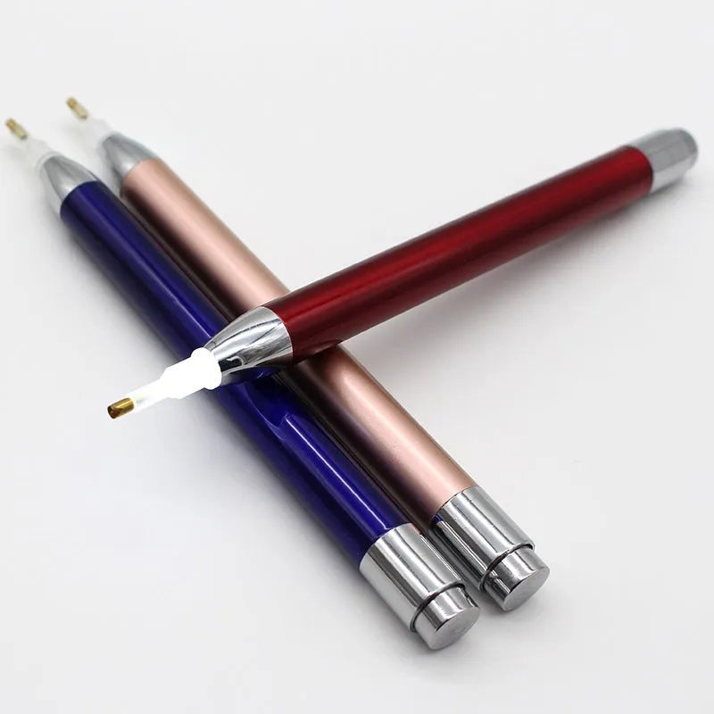 Aluminium alloy luminous drill pen for diamond painting in gold, red, or blue colour options