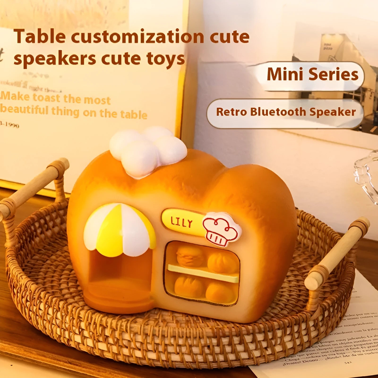 White ABS bakery Bluetooth speaker with glowing ornament design and 50mm driver