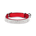 Red velvet cat collar with rhinestone detail showing adjustable 20-30cm length