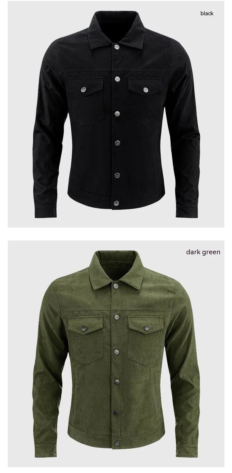 Men's casual brushed suede slim fit jacket in khaki, with shirt sleeves and topstitching slit pockets