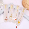 Jane Key Foodie Cute Pet Cat metal bookmark with cartoon pendant, shown in various colour designs.