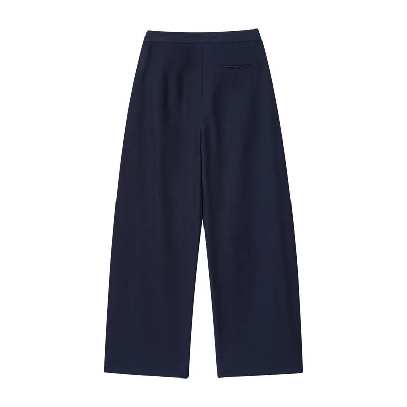Women's linen blend off-neck shirt with flounced sleeves and wide leg trousers set for office wear