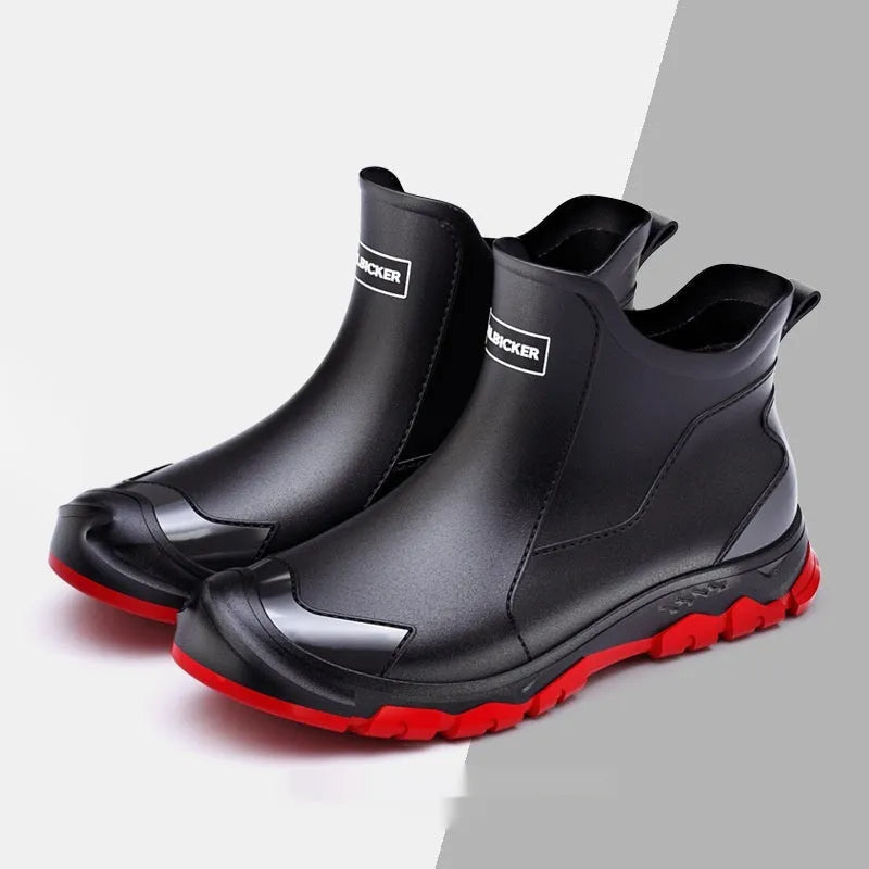 Men's short PVC rubber boot with flat heel and non-slip sole in beige colour