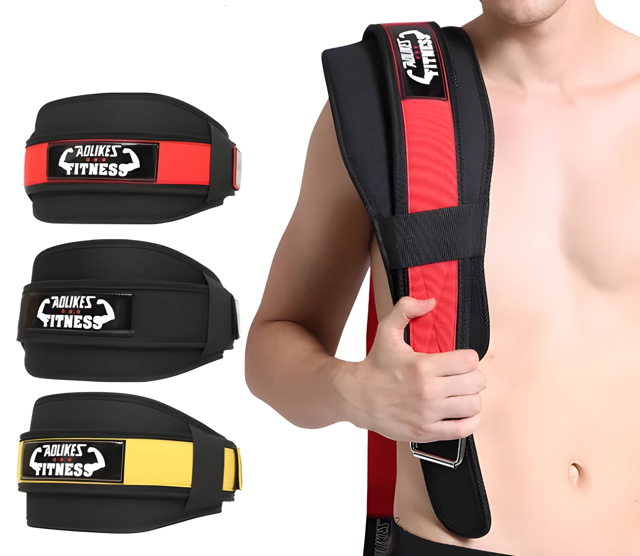 Nylon fitness weightlifting waistband in black red or yellow for adult gym use