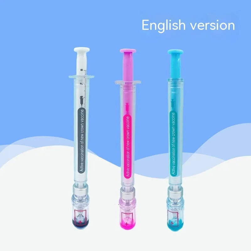 Vaccine design gel pen with syringe appearance and 0.5mm black ink refill