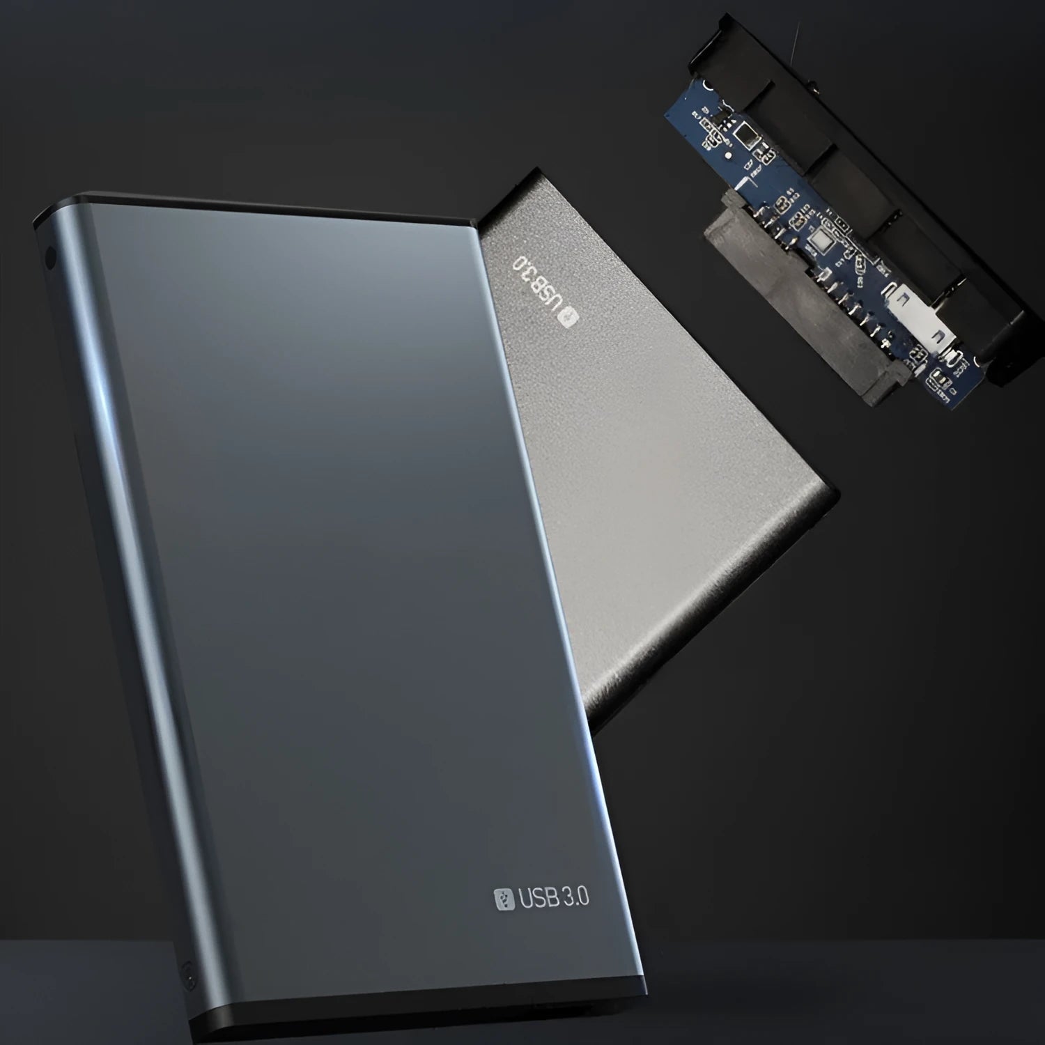 2.5 inch SATA hard drive box in aluminium alloy sandblasted grey finish with USB cable