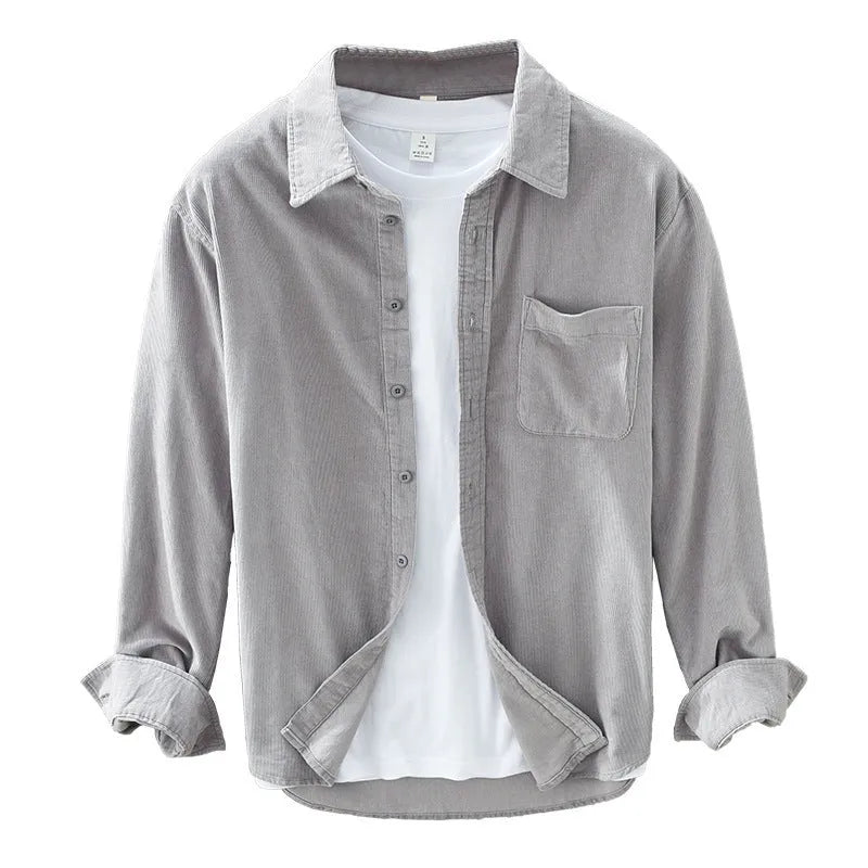 Men's Japanese retro cotton corduroy shirt solid colour long sleeves