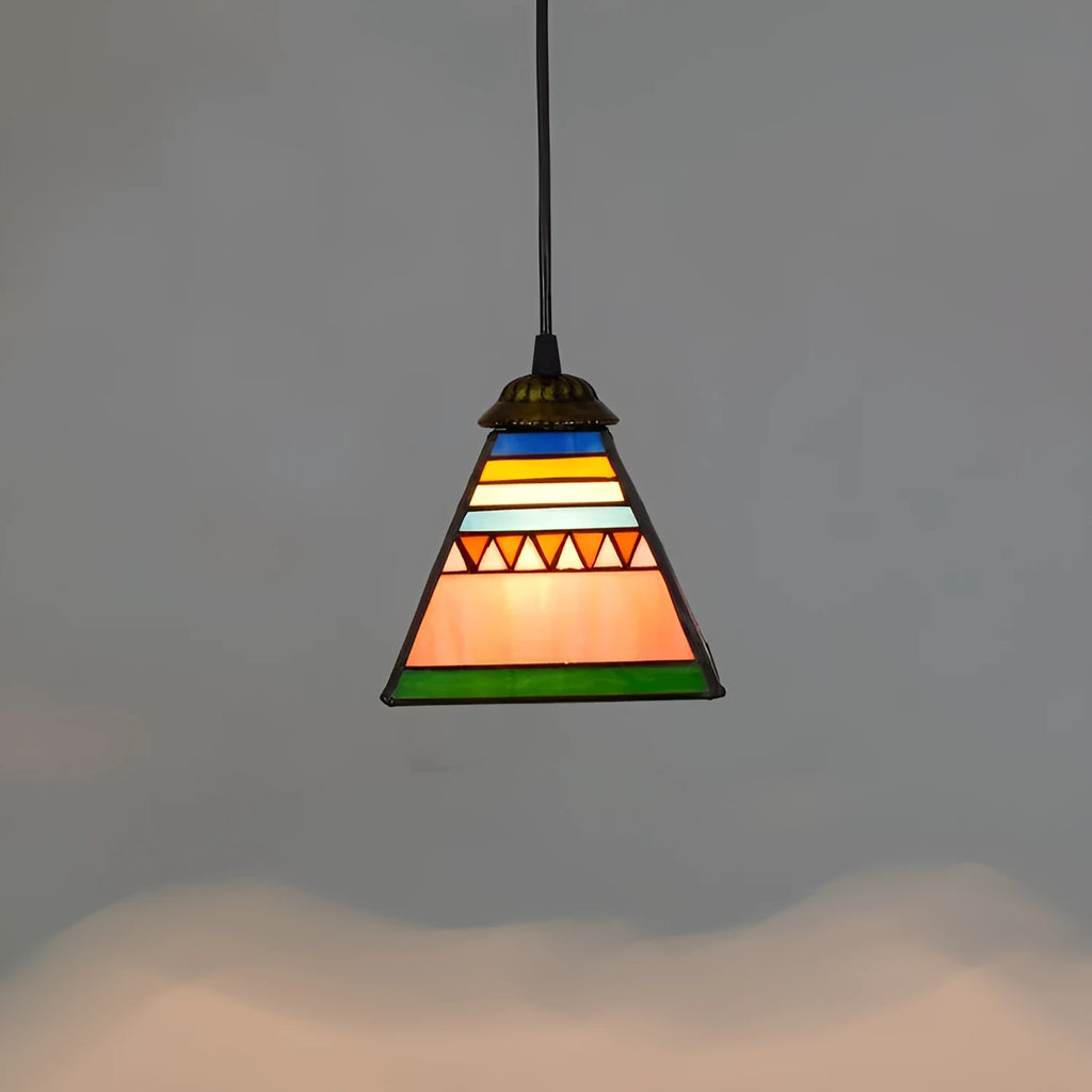 Art stained glass droplight pendant with coloured glass lampshade and iron ceiling plate