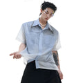 Man's blue and white gradient loose-fit short sleeve casual shirt
