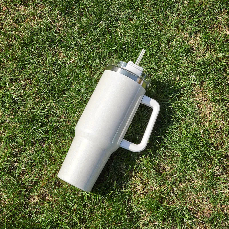 1 litre double-layer stainless steel vacuum insulation cup in rainbow white colour option
