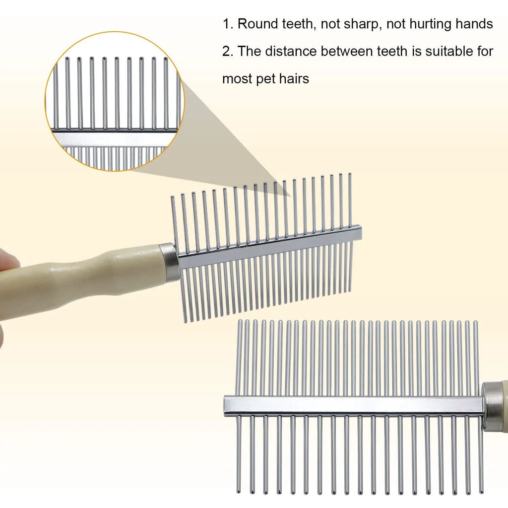 Wooden handle pet grooming comb with round teeth for dogs and cats