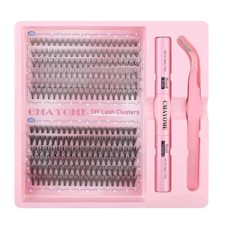 DIY single cluster false eyelashes, artificial fibre, individual lashes on a clear tray.