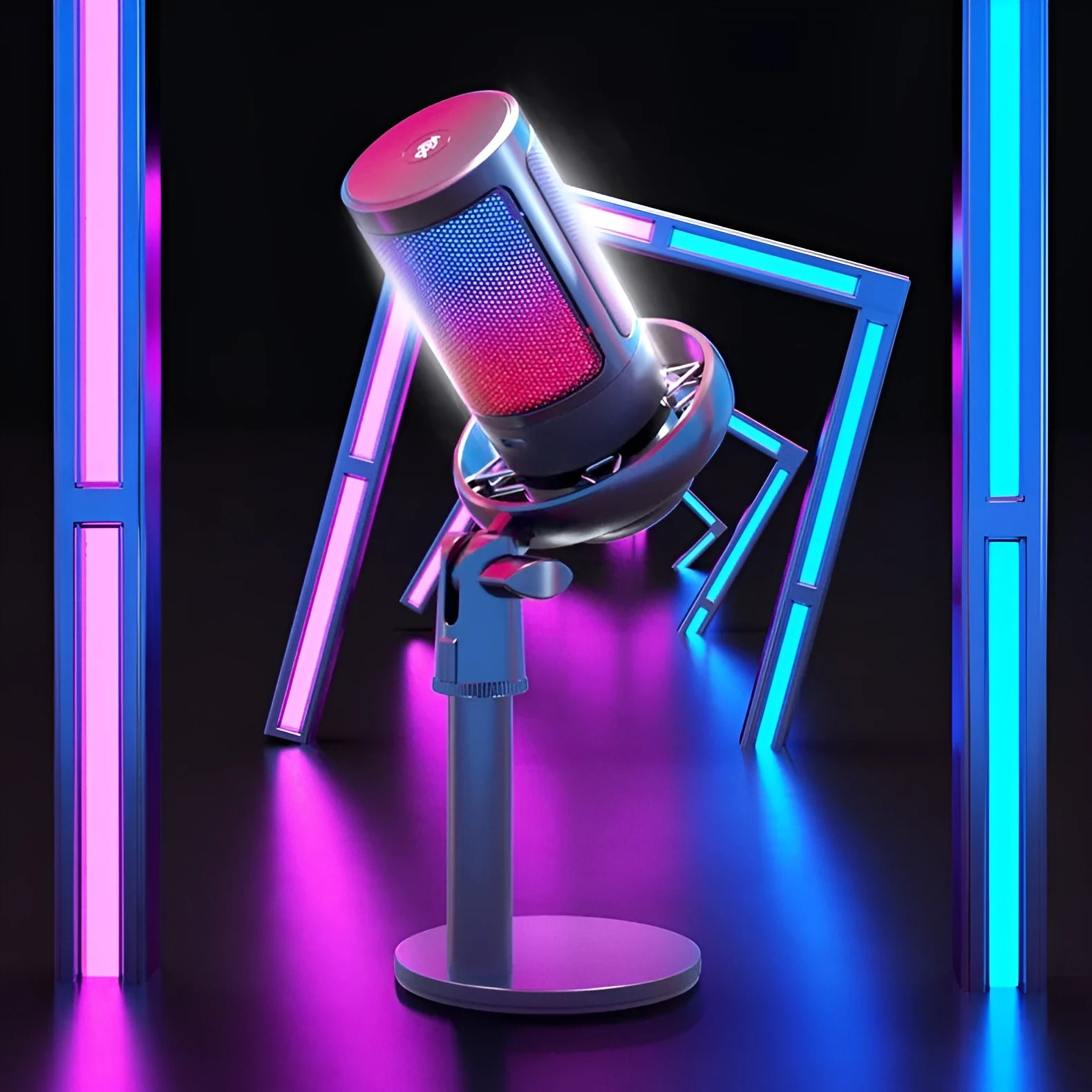 USB condenser microphone with colourful RGB lights and heart-shaped pickup pattern for streaming and recording