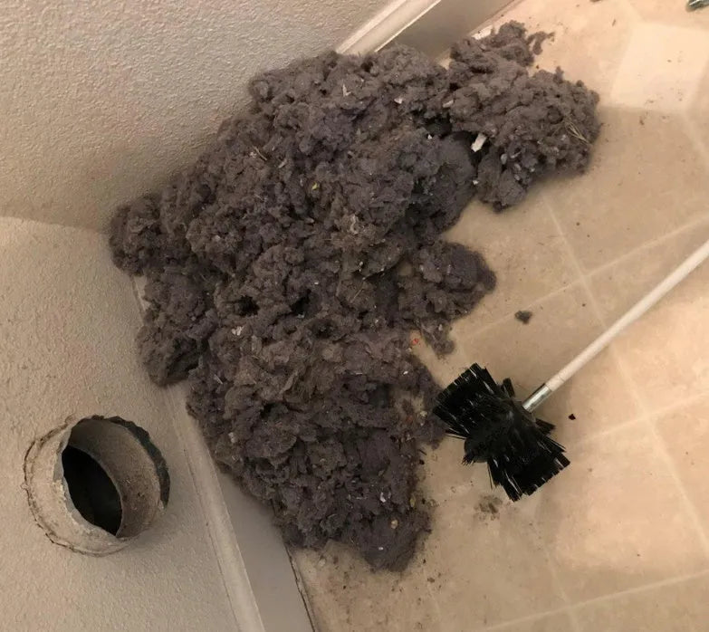 Flexible chimney cleaning brush with bendable rod and nylon bristles for dryer and duct cleaning.