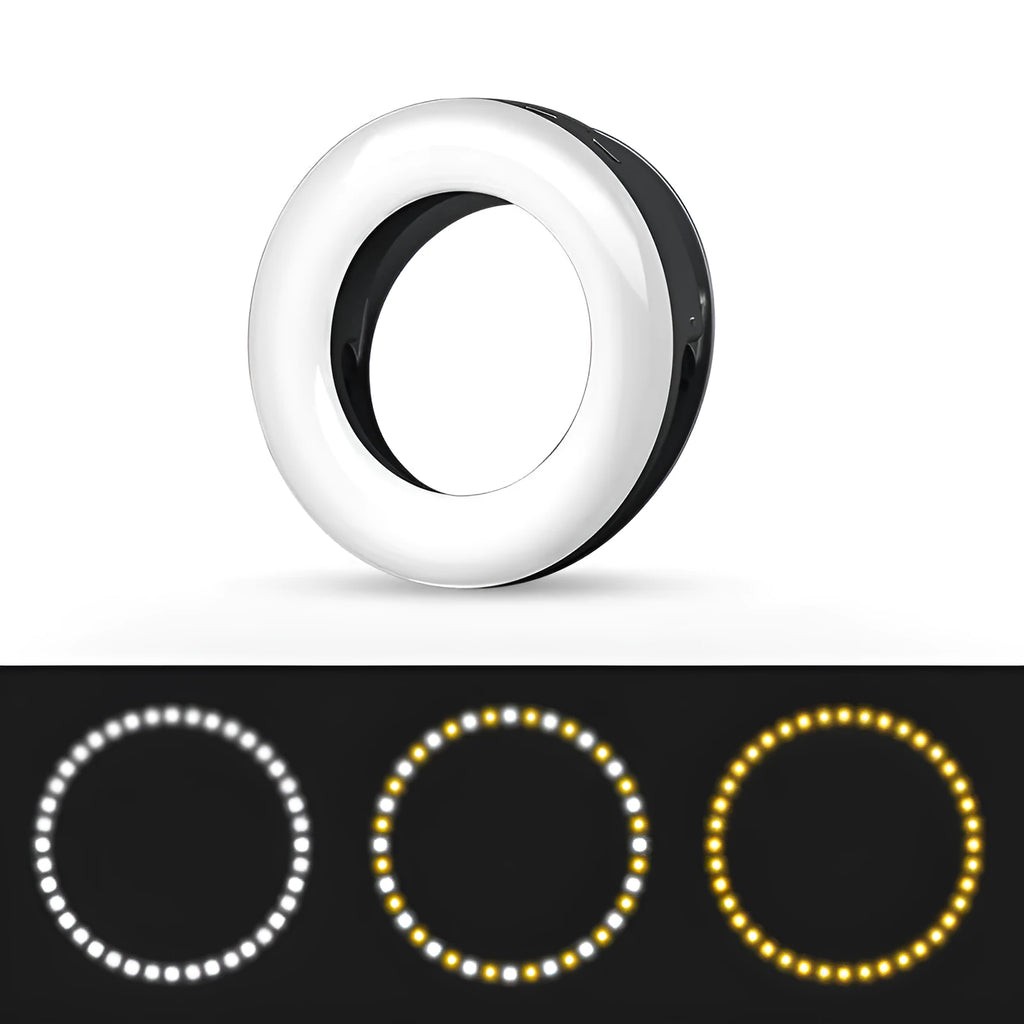 Black selfie ring light with adjustable brightness for mobile phone photography