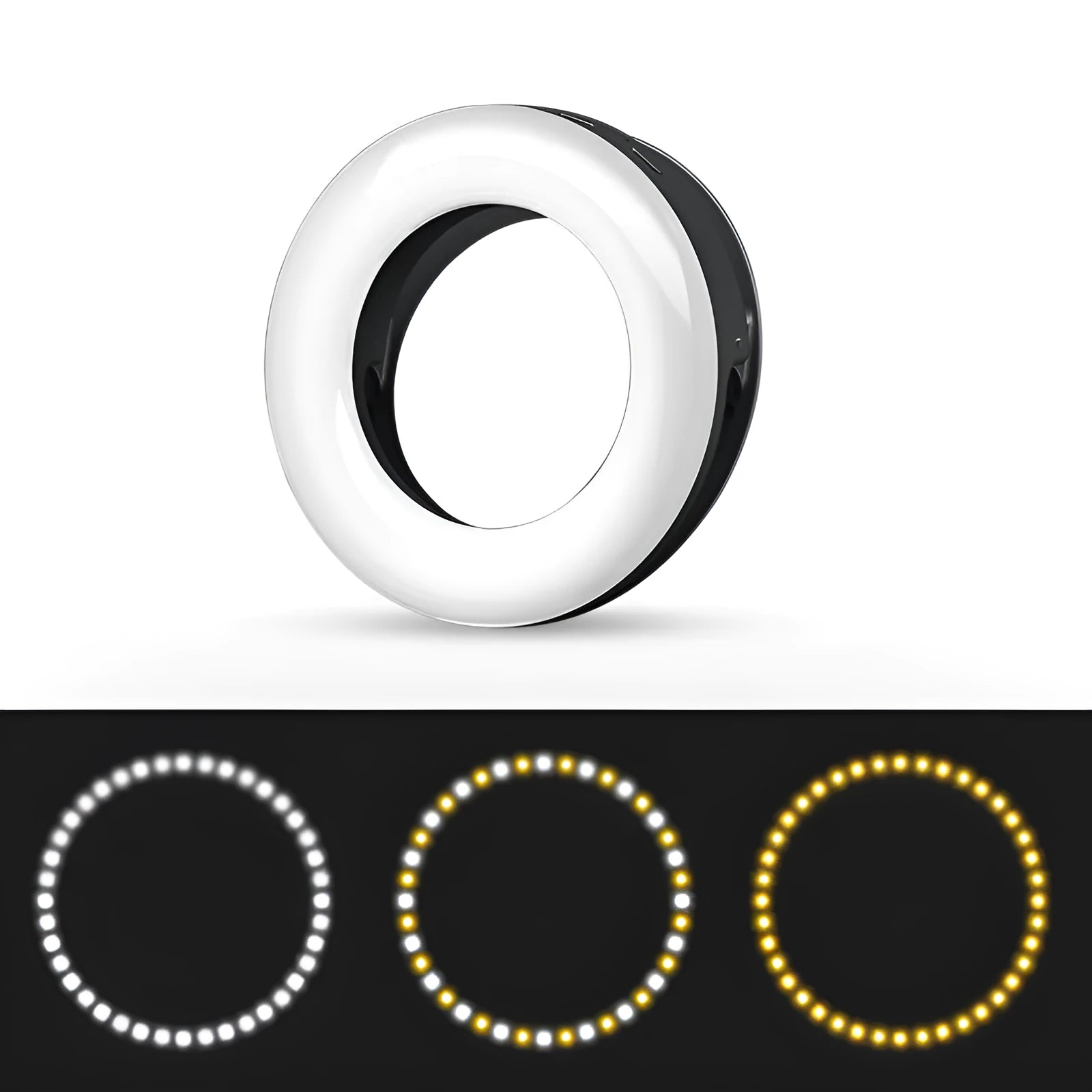 Black selfie ring light with adjustable brightness for mobile phone photography