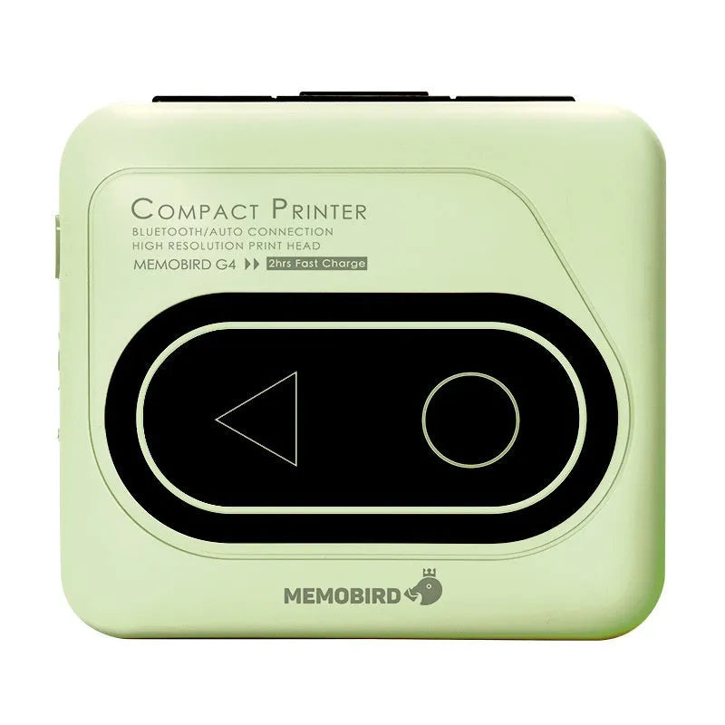 Compact Avocado Green Bluetooth thermal printer next to a mobile phone showing a photo being printed.