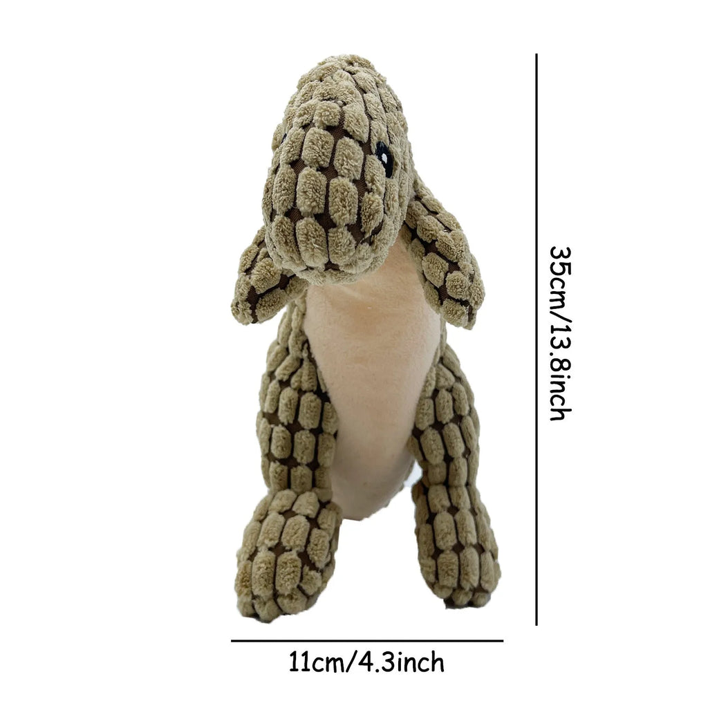 Grey, green, and orange bite-resistant dog toy with sound, shown with scale indicating 35cm length.