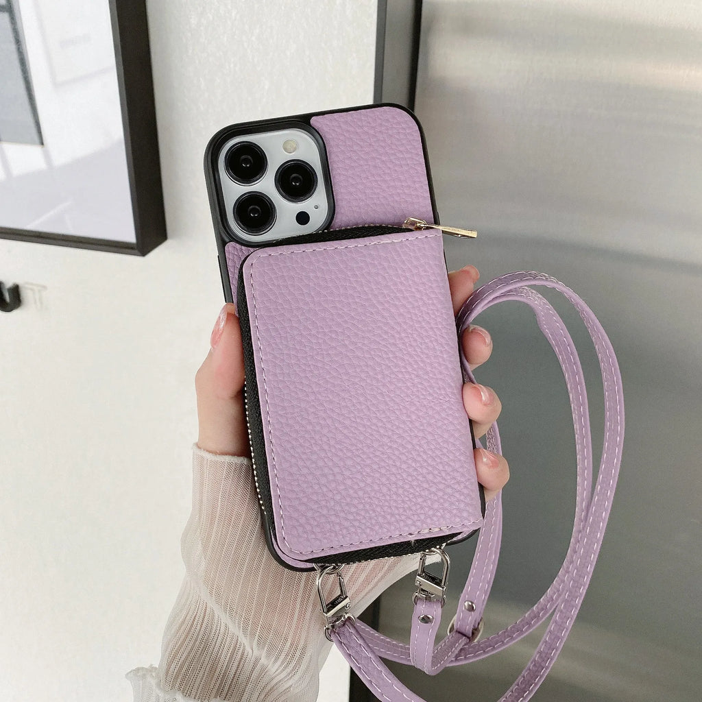 Litchi patterned phone case for iPhone in multiple colours showing PC and leather construction.