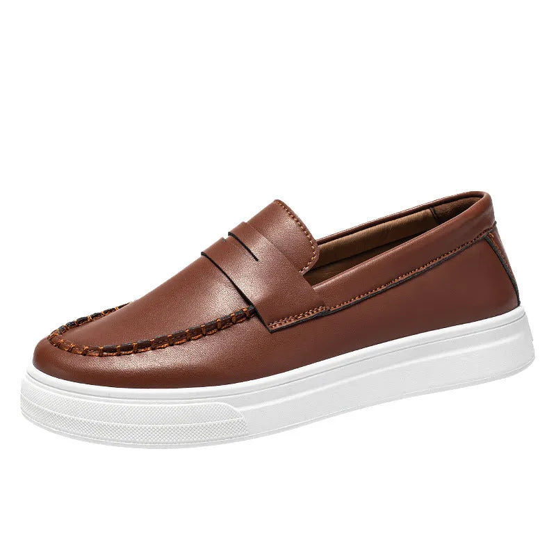 Men's round toe casual shoes in white, black and white, and khaki colours with a PU upper.