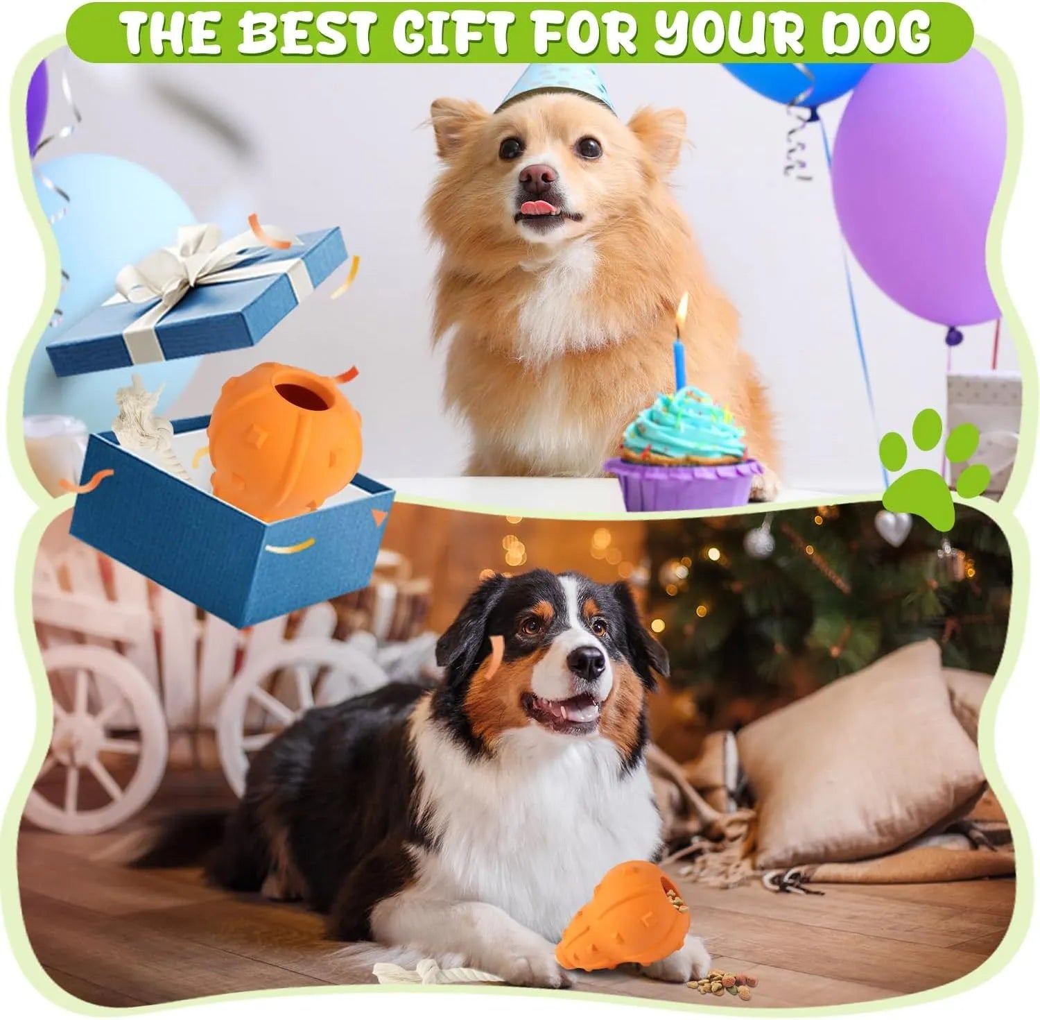 Natural rubber stuffable dog toy with treat dispenser measuring 30cm long