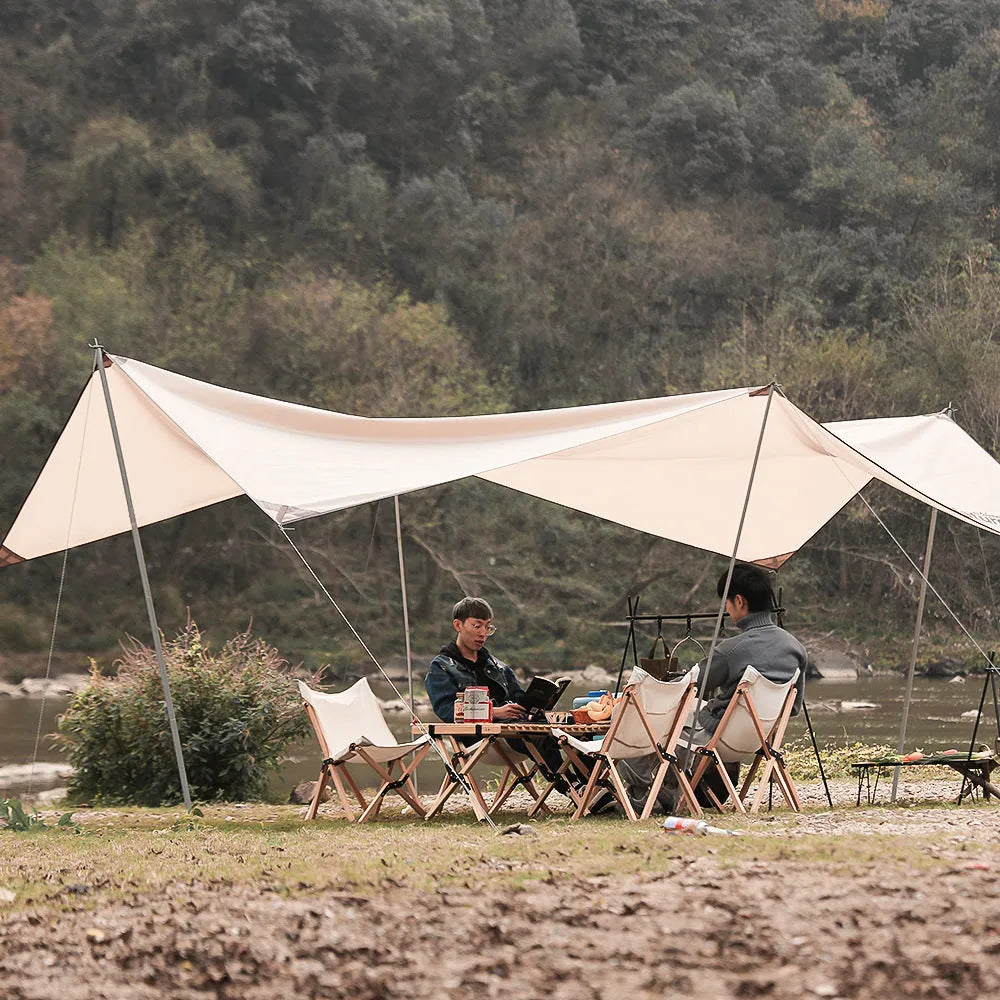Large foldable aluminium alloy triangle clothes drying rack for camping with side hooks.