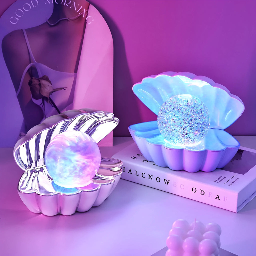 Shell-shaped decorative neon night lamp with ambient lighting in three colour options