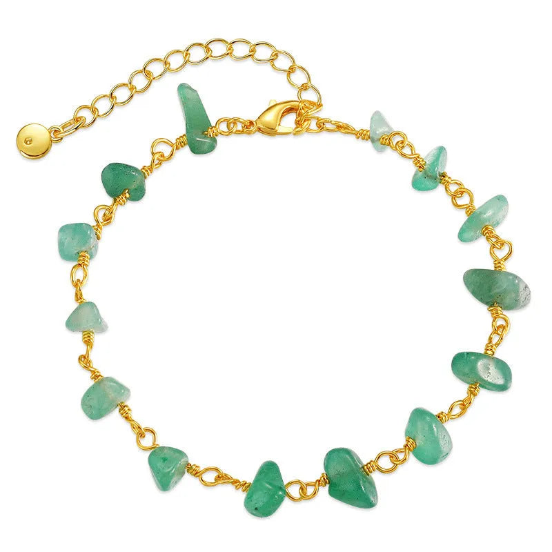 Women's bracelet with natural gravel turquoise stones on geometric 18K copper base with crystal accents