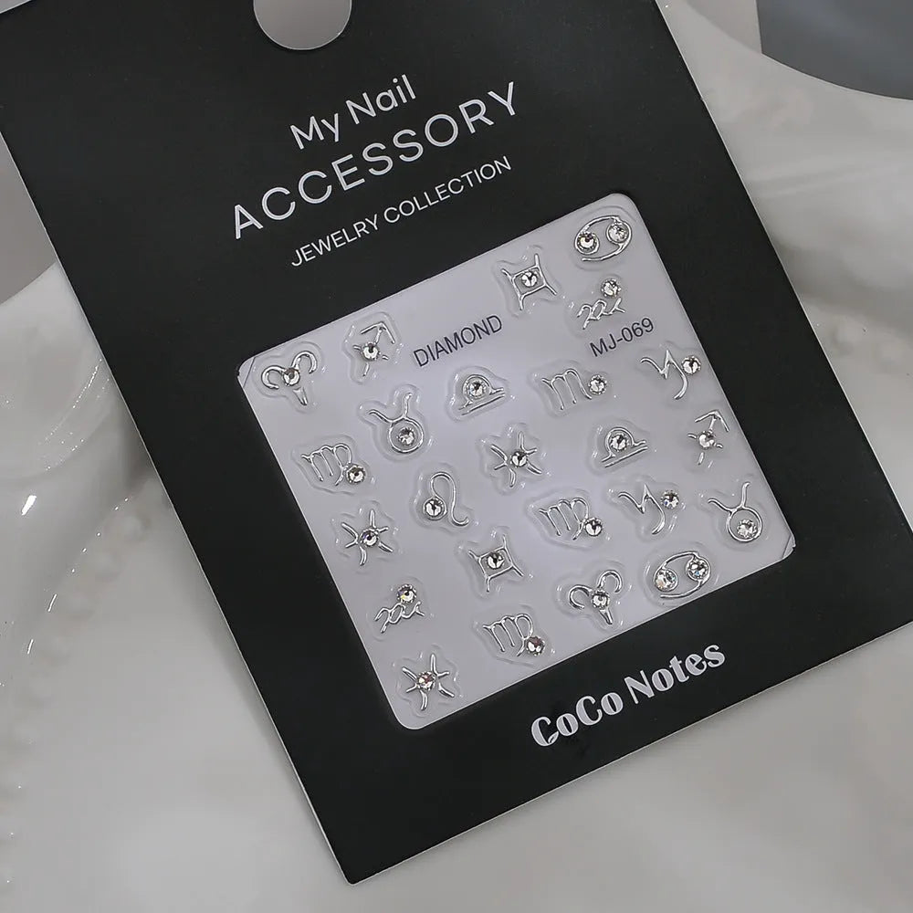 Constellation embossed adhesive relief nail sticker with ultra-thin seamless design in Hot Silver colour.