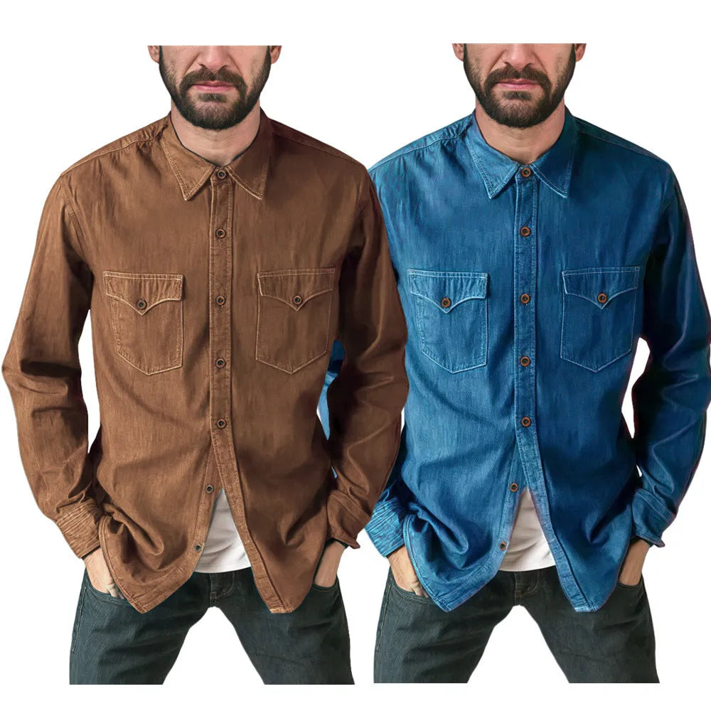 A denim cardigan coat in regular fit, shown in one of the available colours: khaki, black, blue, or grey.