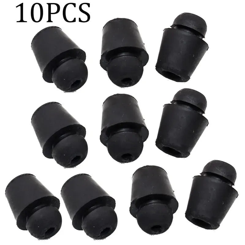 Ten black rubber automotive strut damping buckles for bootlid shock absorption.