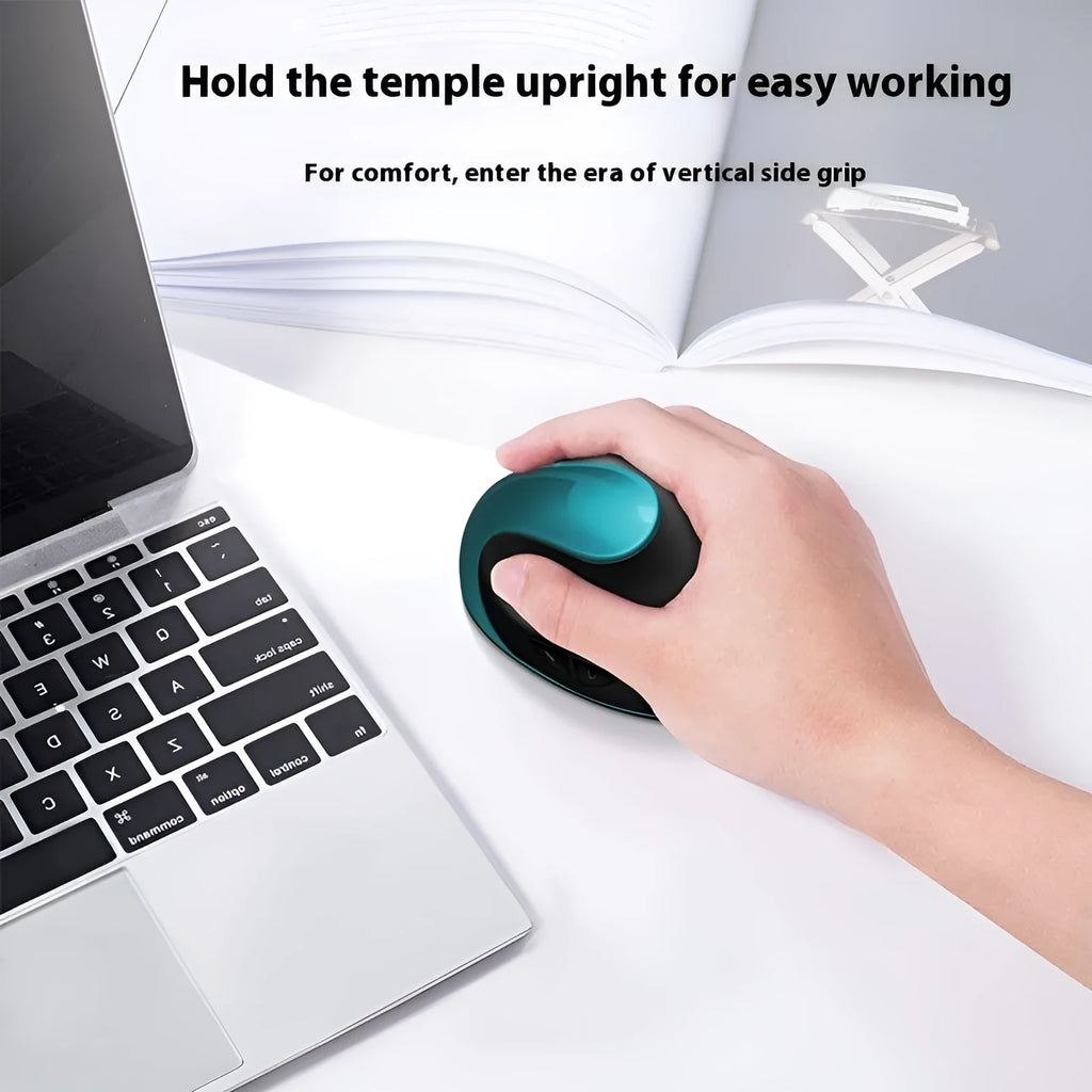 Vertical ergonomic computer mouse in black with USB connector showing side grip