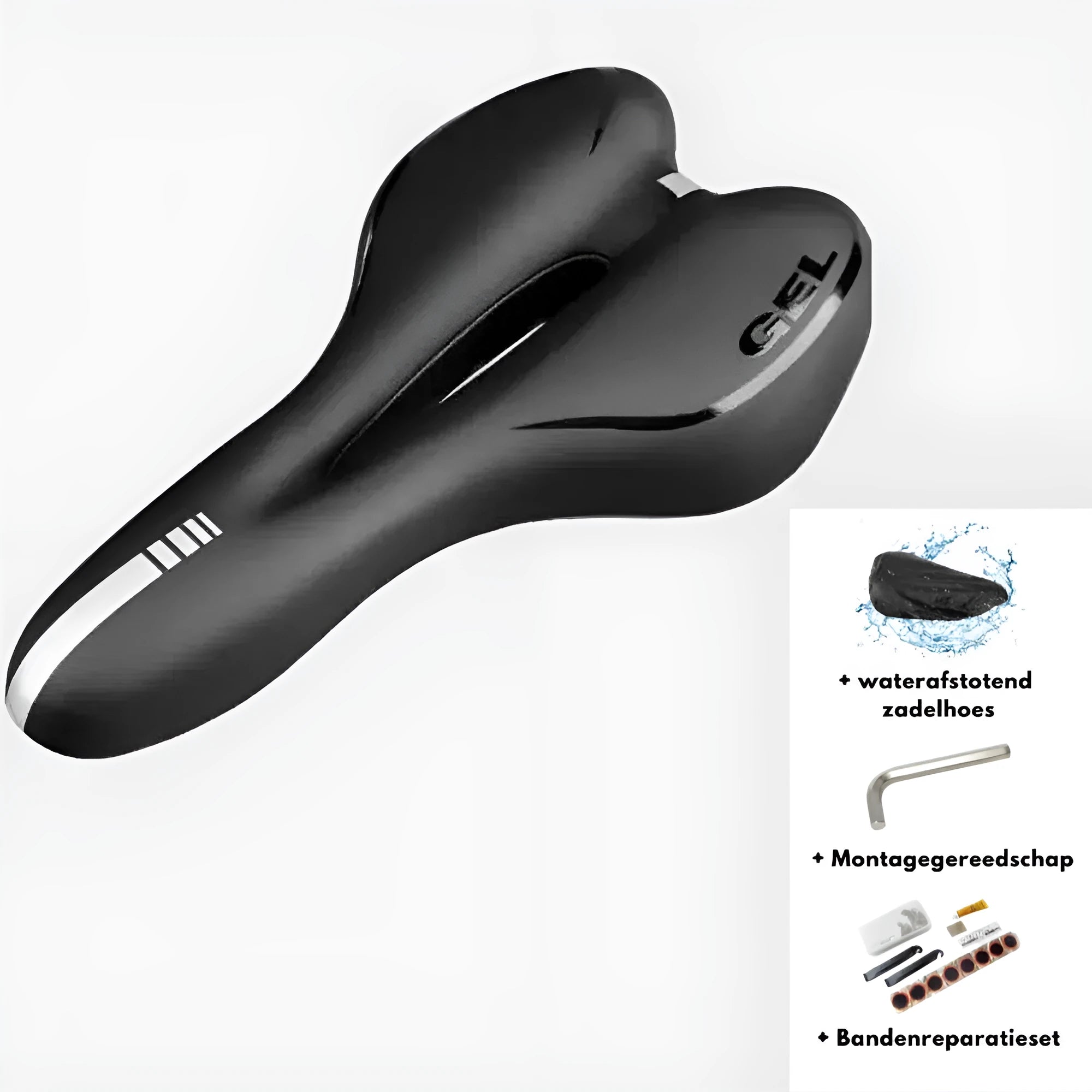 Bicycle cushion with PU leather surface and waterproof cover set including wrench and tyre repair kit