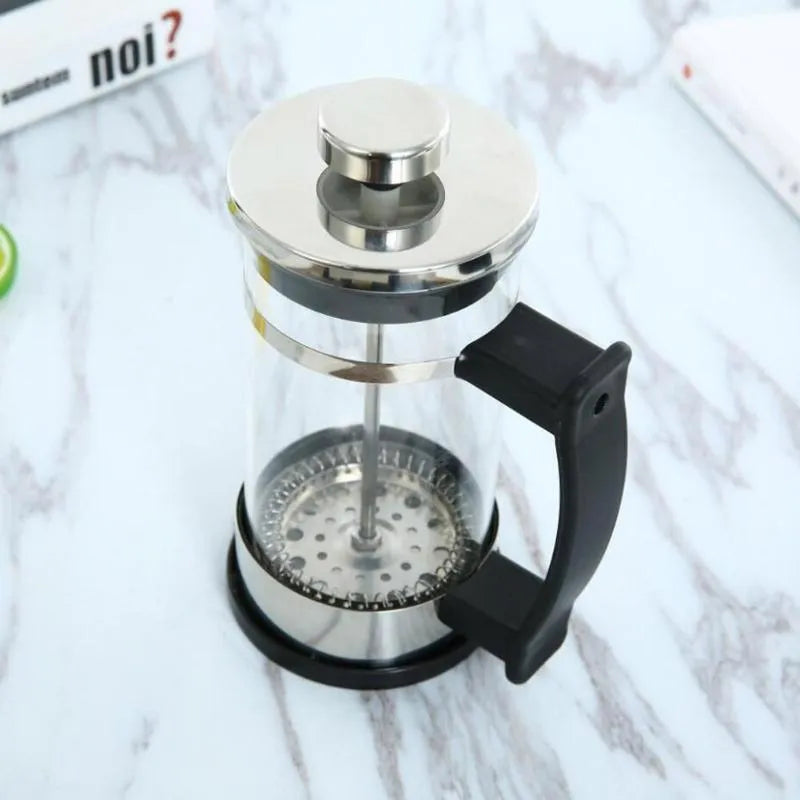 Compact glass and stainless steel manual coffee maker with 350ml capacity