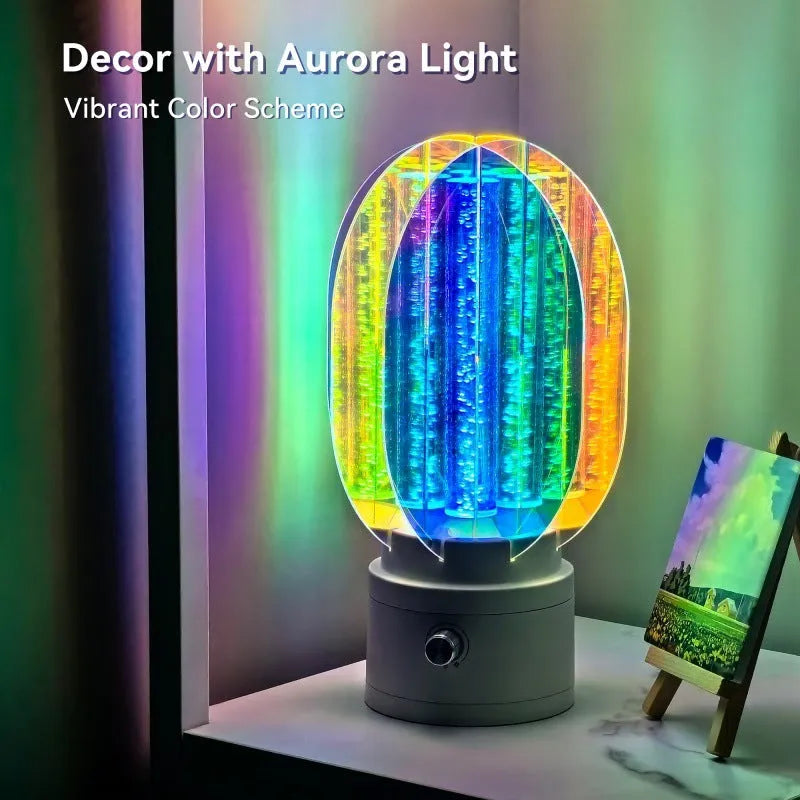 Creative small night lamp with rotating head and dimmable light on a table