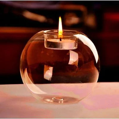 European style round hollow glass candle handmade from hot glass in spherical design