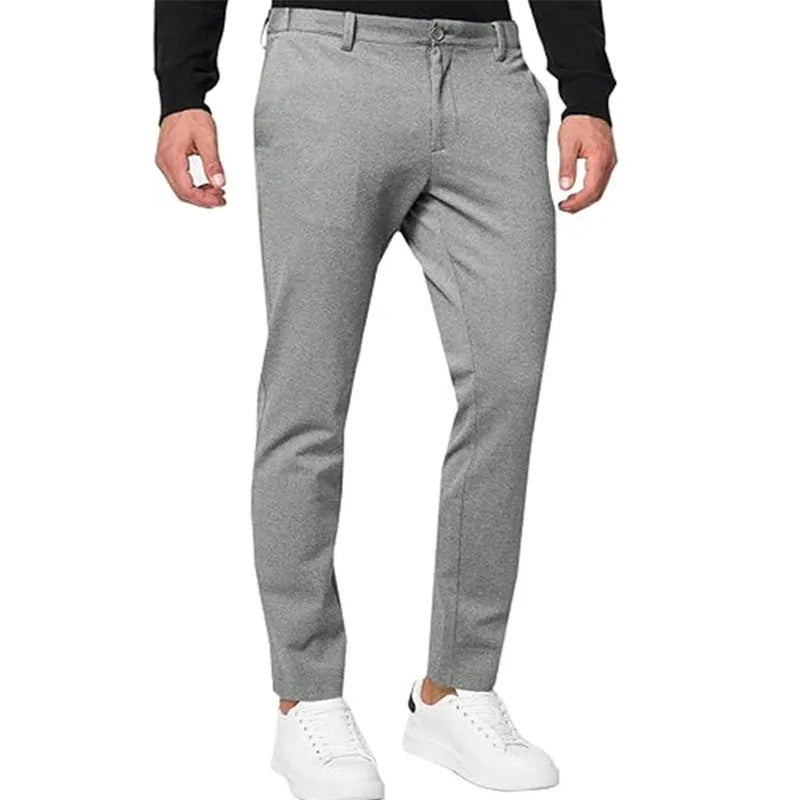 Men's slim-fit tapered chino trousers in stretch cotton blend fabric available in five colours