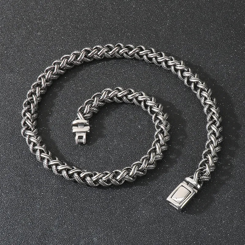 Men's titanium steel keel chain necklace with vintage antique silver finish and geometric pendant